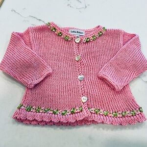 Luba-Robert Pink  Handknit Infant Cardigan Sweater 12M
